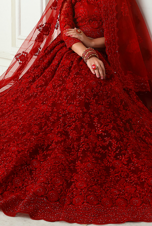 Red Heritage Lehenga Choli - Desi Royale