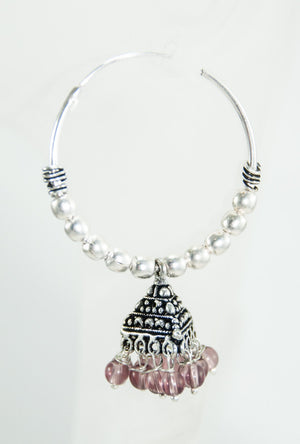 Jhumka black metal earrings with pearls and beads - Desi Royale