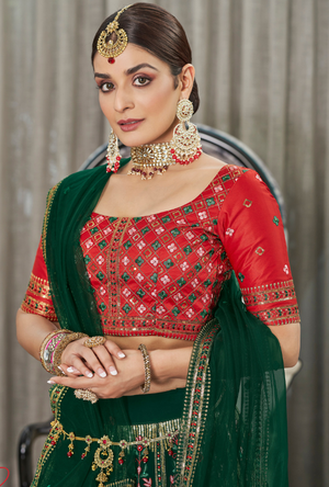 Red and Green Bridesmaid Lehenga