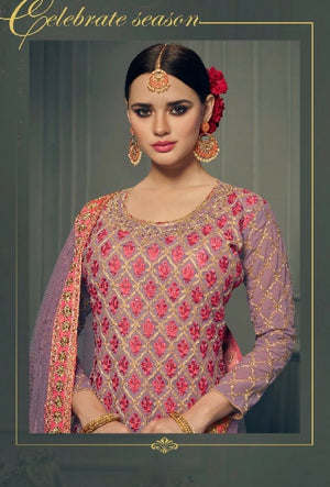 Purple Designer Embroidered Suit - Desi Royale