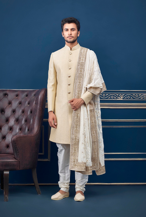 Cream and Off White Mens Sherwani