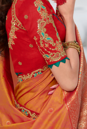 Gold and Red Designer Saree