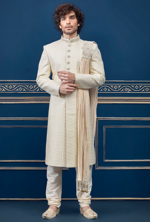 Cream and off white Mens Sherwani