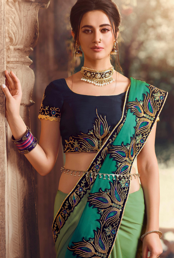 Peacock Green Designer Saree