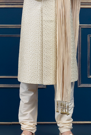 Cream and off white Mens Sherwani