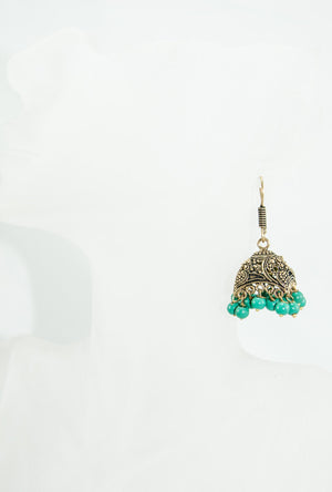Gold earrings with green beads - Desi Royale