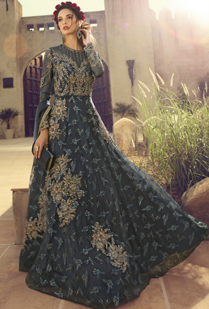 Charcoal Grey party wear gown - Desi Royale