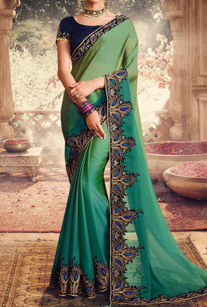 Peacock Green Designer Saree