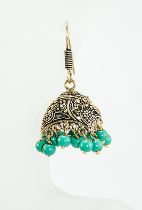 Gold earrings with green beads - Desi Royale
