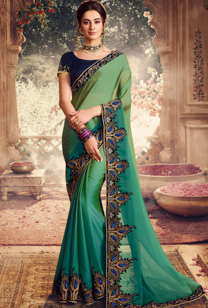 Peacock Green Designer Saree