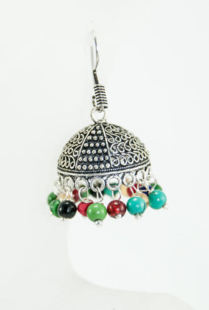 Black metal earrings with multicolour beads - Desi Royale