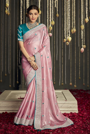 Pink and Blue Designer Saree