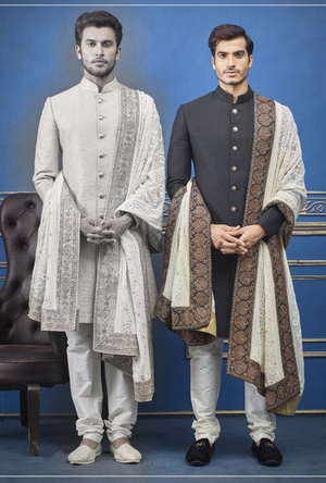 Black and off white Mens Sherwani