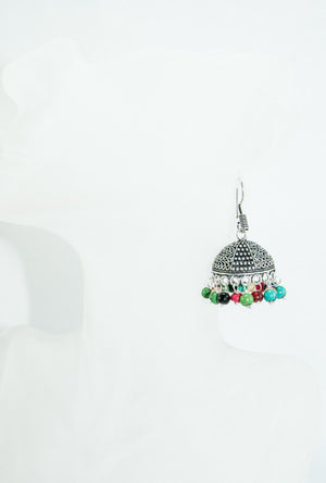 Black metal earrings with multicolour beads - Desi Royale