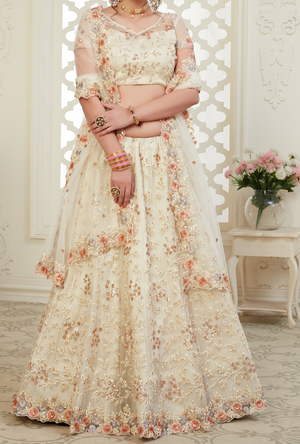 Cream Lehenga Choli