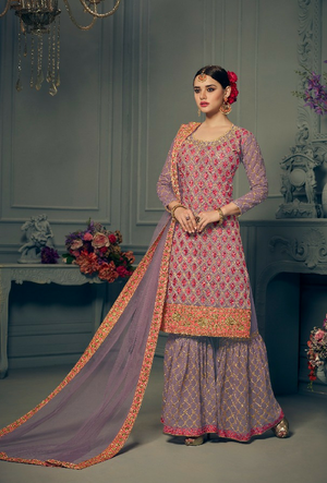 Purple Designer Embroidered Suit - Desi Royale