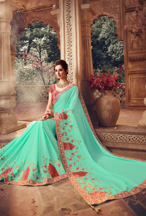 Sea Green Designer Saree