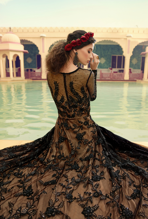 Black Party wear gown - Desi Royale