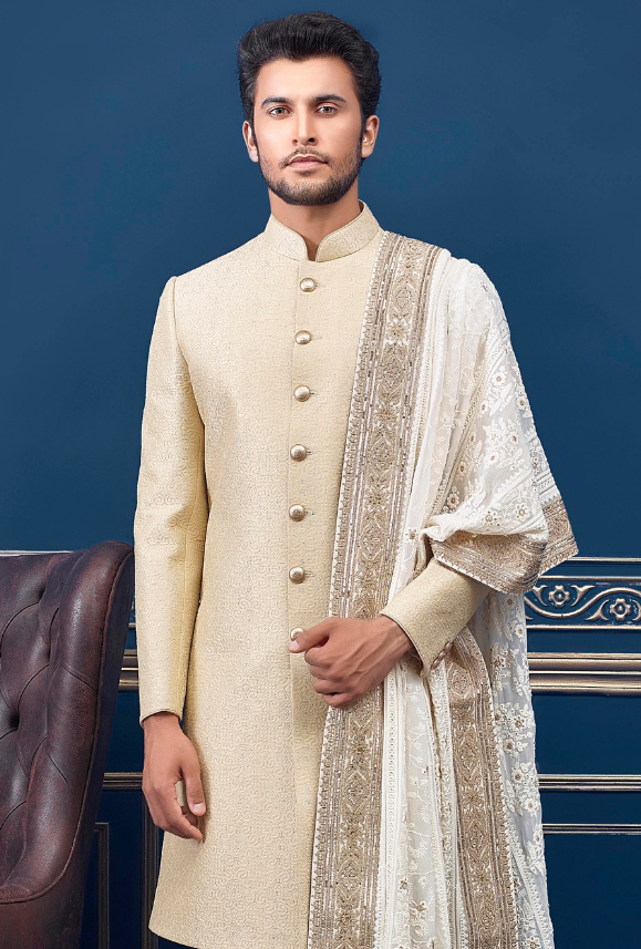 Cream and Off White Mens Sherwani