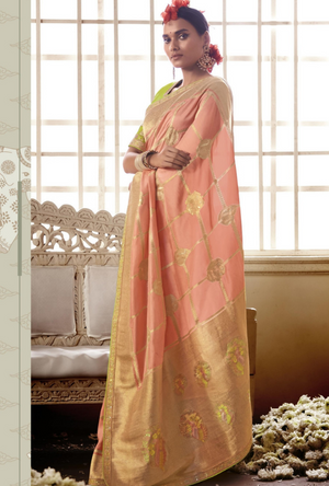 Peach and Green Saree