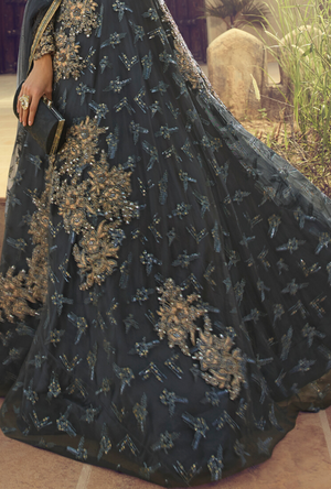 Charcoal Grey party wear gown - Desi Royale