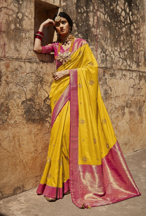 Yellow and Pink Designer Saree