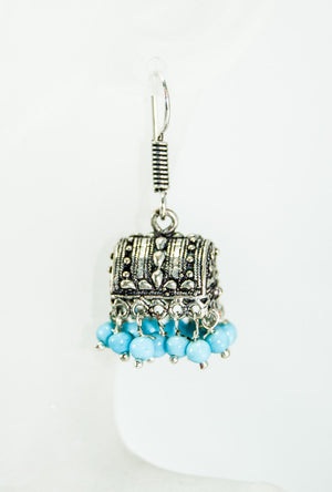 Black metal earrings with blue beads - Desi Royale