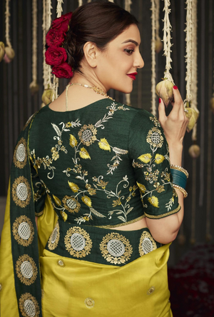 Yellow and Green Designer Saree