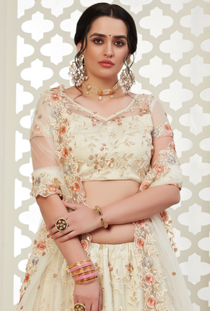 Cream Lehenga Choli