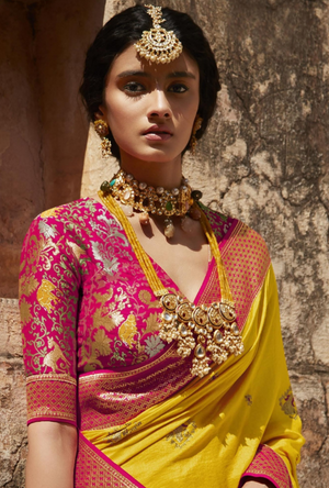 Yellow and Pink Designer Saree