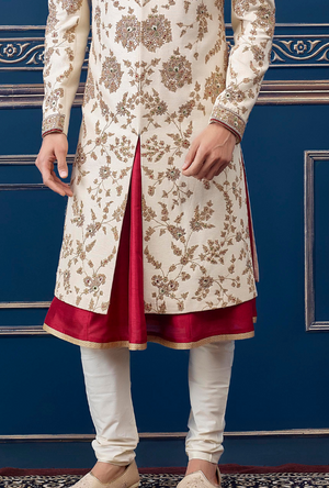 Cream and off white Mens Sherwani