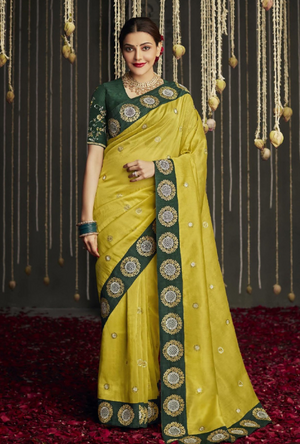 Yellow and Green Designer Saree