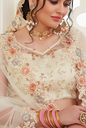 Cream Lehenga Choli