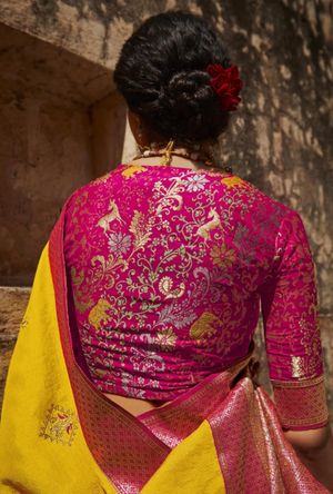 Yellow and Pink Designer Saree