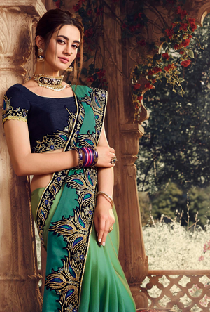 Peacock Green Designer Saree