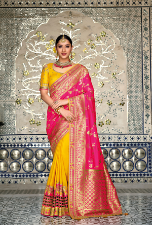 Yellow and Pink Designer Saree