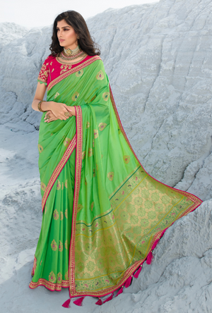 Parrot Green Saree