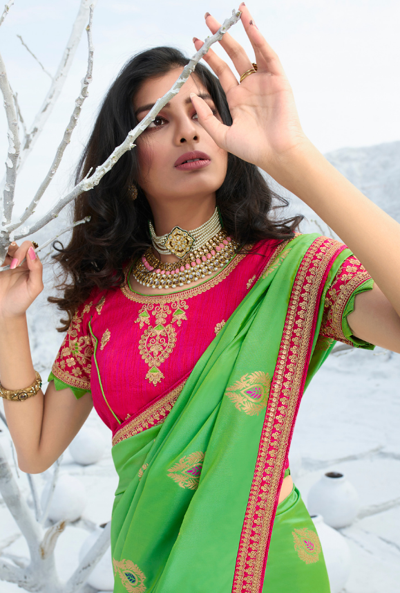 Parrot Green Saree