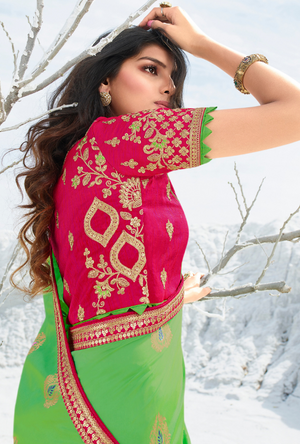 Parrot Green Saree