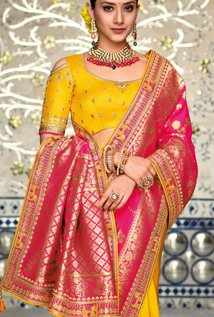 Yellow and Pink Designer Saree