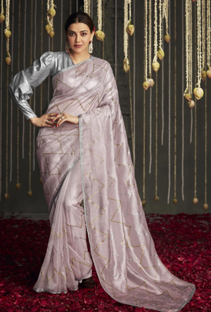 Pink and Grey Designer Saree