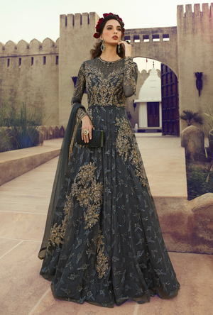 Charcoal Grey party wear gown - Desi Royale