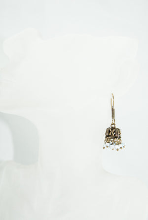 Gold metal earrings with White beads - Desi Royale