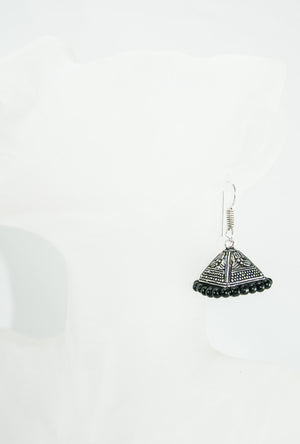 Black metal earrings with black beads - Desi Royale