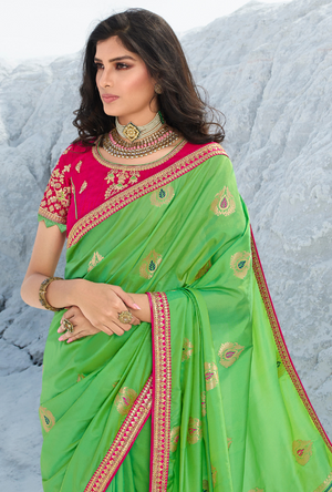 Parrot Green Saree