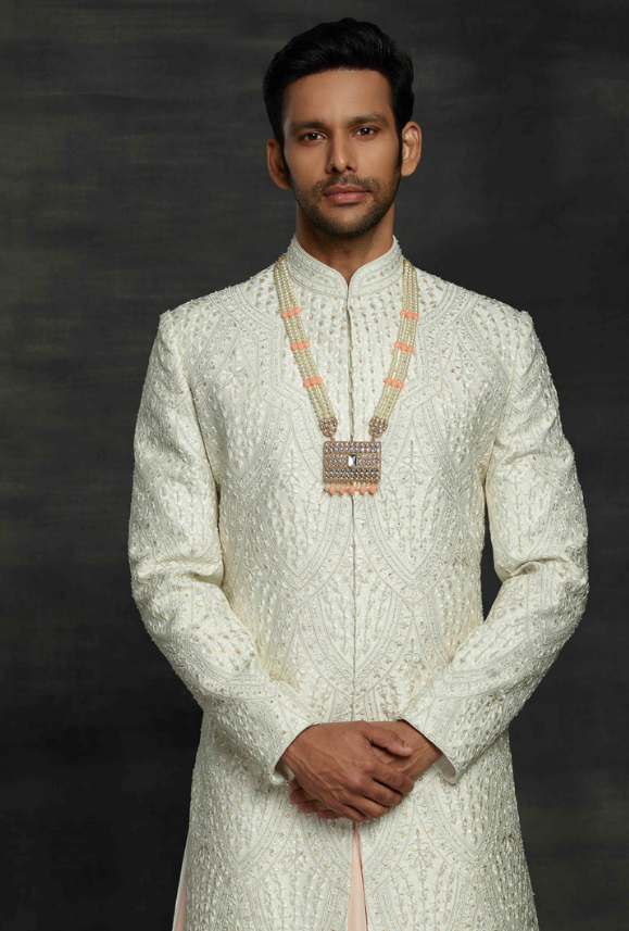 Off White and baby Pink Mens Sherwani