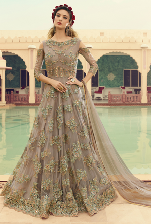 Grey party wear gown - Desi Royale