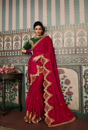 Pink and Green Saree