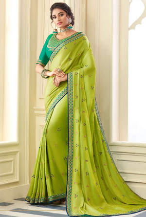 Parrot Green Silk Saree