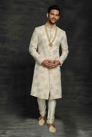 Cream and Pista Mens Sherwani